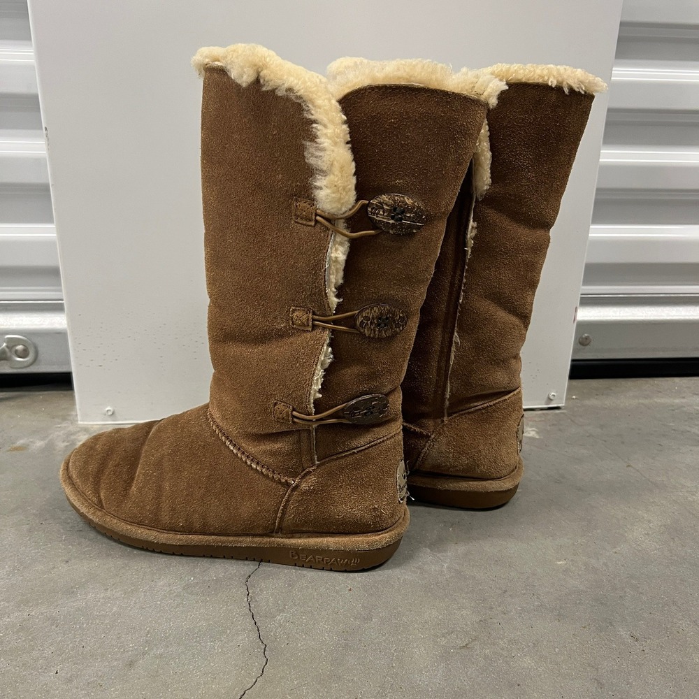 Bearpaw Lauren Womens Size 9 Brown Suede Sheepskin Wool Blend Tall Winter Boots